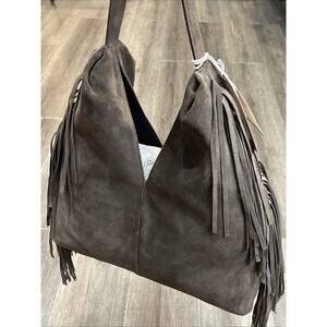 Divina Firenze Leather Fringe Hobo Bag Made in Italy Chocolate Suede